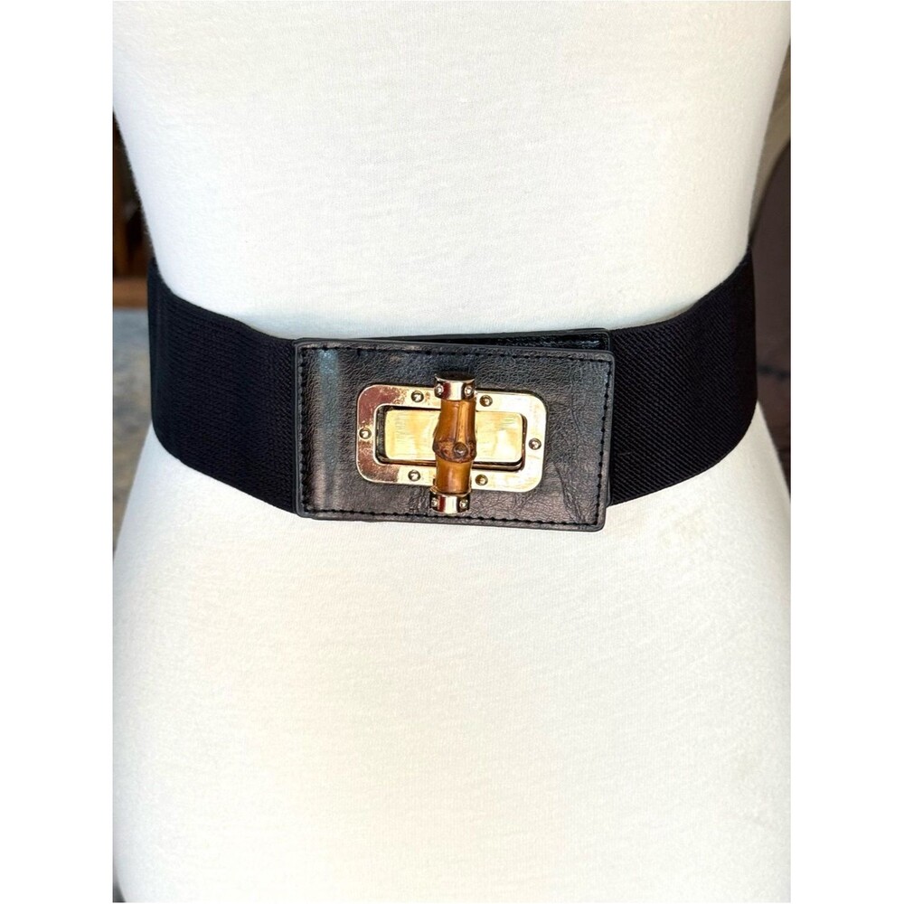 NEW Faux Leather Black Buckle Elastic Waist Belt  26”-32”